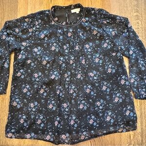 LOFT Navy Floral Blouse